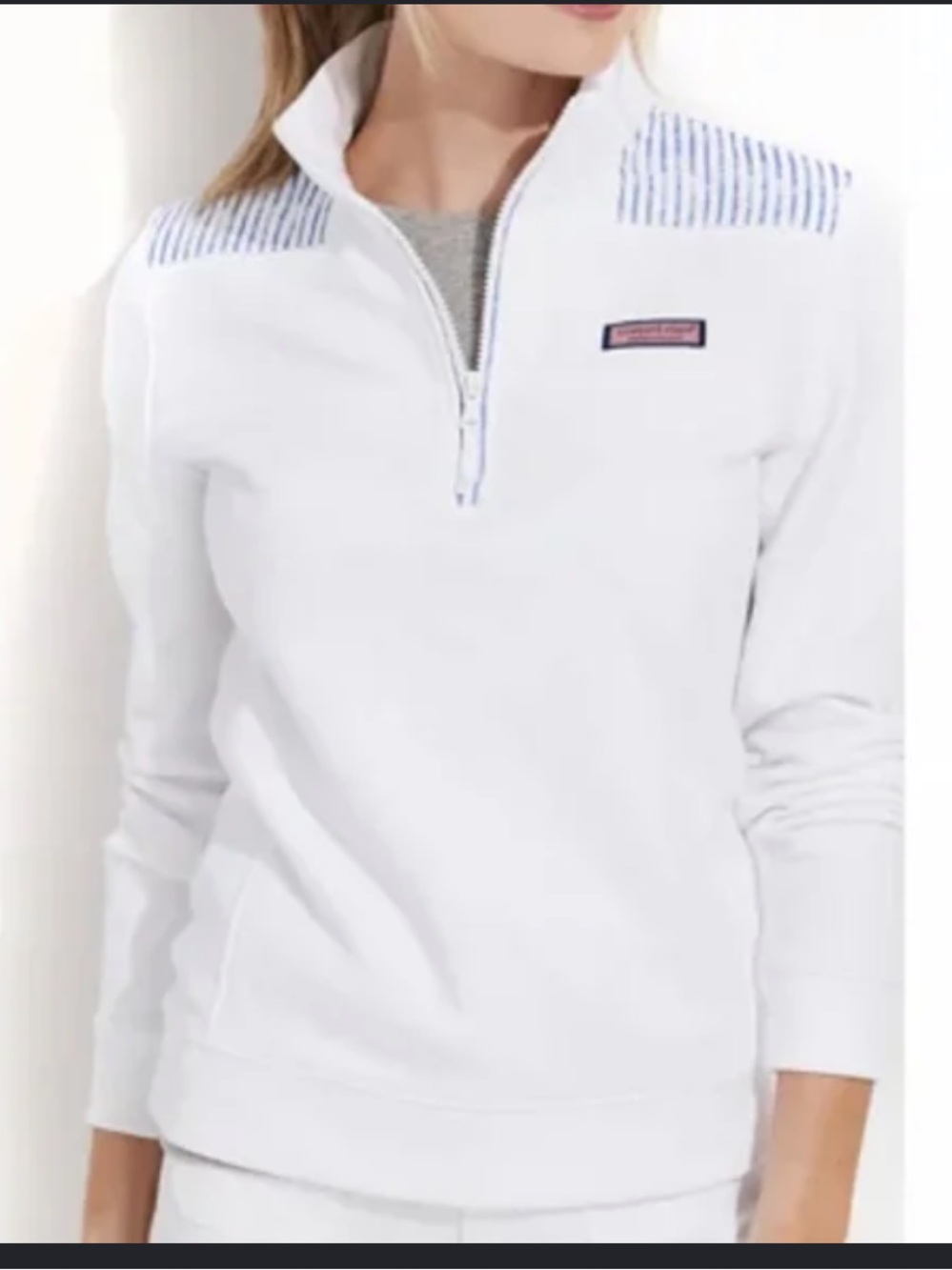 Vineyard Vines Long Sleeve Shep shirt, sweatshirt, 1/4 zip, blue & White, Small
